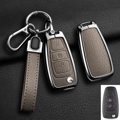 Zinklegering Leer Auto Sleutelhoesje Cover Voor Ford Fiesta Ranger C-Max S-Max Focus 3 4 Galaxy Mondeo Transit Tourneo Custom Mk4