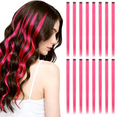 Lange Stevige Haarextensions van 22 Inch, 16 Stuks Clip-In Haaraccessoires voor Feest en Festival in Perzikroze