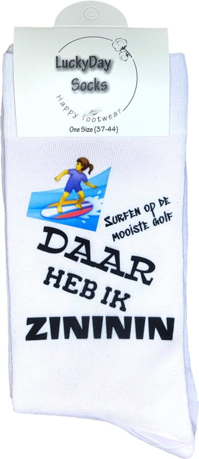 Zininin - Surfen Sokken - Surfplank - Plankzeilen - Watersport - Verjaardags cadeau vrouw - vrolijke sokken - Valentijns cadeau - grappige sokken - leuke dames en heren sokken - Sokken waar je vrolijk van wordt - Maat 37-44