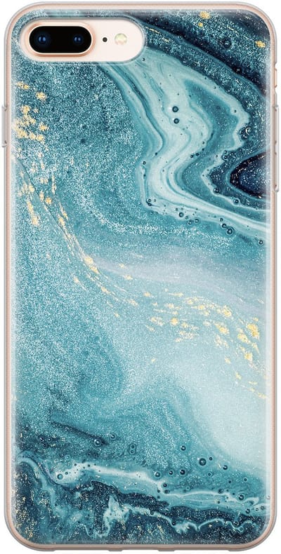 Leuke Telefoonhoesjes - Hoesje geschikt voor iPhone 8 Plus - Marmer blauw - Soft case - TPU - Marmer - Blauw