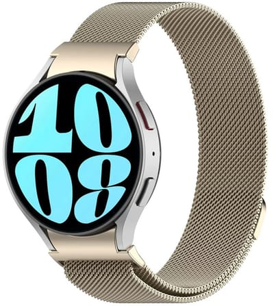 Stravo Milanees bandje - Met Snelkoppeling, Naadloze Pasvorm - Luxe Milanees horlogeband voor Samsung Galaxy Watch 7 (40 & 44mm) / FE / 6 / 6 Pro / 5 / 5 Pro / 4 / 4 Classic - Starlight