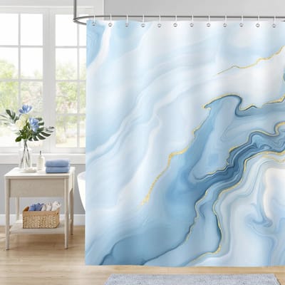 NTHProducts - Douchegordijn - Waterdicht - Moderne abstracte stijl - Cloudy Blue - Mildew resistent - 180x180cm - Geschikt voor badkamer