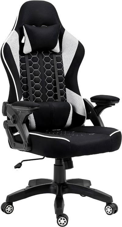 SP® Gamingstoel - Laadcapaciteit tot 130 kg - Gamingstoel - Gamingstoel met Lendensteunkussen - Zwart en Wit - 52cm x 59cm x 126cm