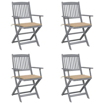 vidaXL - Set - van - 4 - klapstoelen - met - kussens, - gemaakt - van - massief - acaciahout.