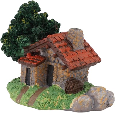 Miniatuur Huisje - Dorpshut Ornament - Tuin Decoratie - Compact Hars Ontwerp - 13 x 10 x 9 cm - Grijs