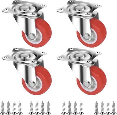 Zwenkwielen Set - Wielen Plaatwielen - Meubels Verplaatsen - Zware Polyurethaan - 4 stuks - Rood