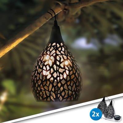 Solar hanglamp 'Saga' - Voordeelset van 2 stuks - Warm wit licht - Schemersensor - Solar tuinverlichting - Buitenlamp op zonne-energie - Zwart