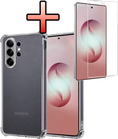 Hoesje - Met Screenprotector - Geschikt voor Samsung Galaxy S26 Ultra - Sterk & Shockproof - Siliconen Case - Back Cover - Telefoon Hoes - Shock Proof - Transparant
