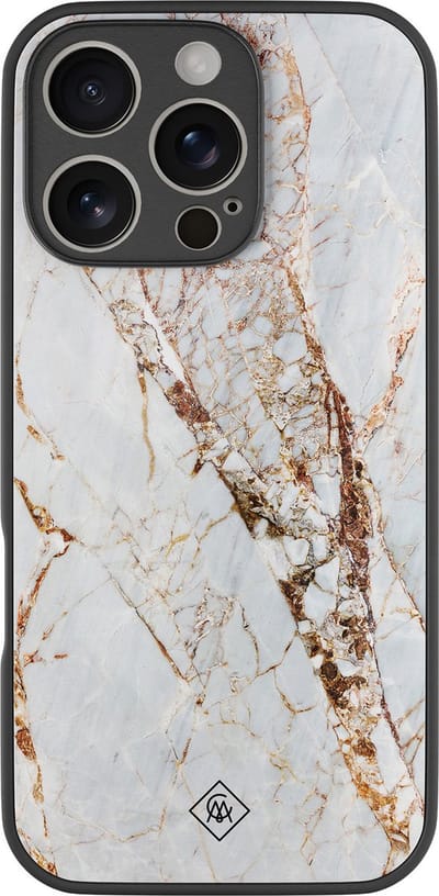 Casimoda® hoesje - Geschikt voor iPhone 16 Pro - Marmer Goud - Luxe Hard Case Zwart - Backcover telefoonhoesje - Goudkleurig