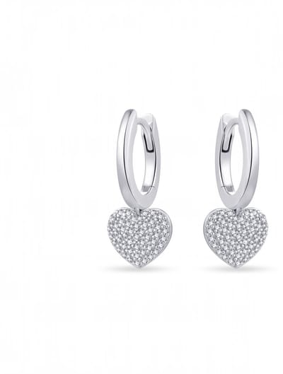 Jewels Inc. - Oorringen - Glad met scharnier en beweegbare Hart gezet met Zirkonia Stenen - 9mm x 9mm - 13.5mmØ - Gerhodineerd Zilver 925