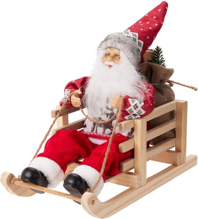 Kersthuisjebestellen - Kerstman op een Slee - Kerstman decoratie pop - in Scandinavische stijl - L27 x D15 x H25 cm - Kerstversiering