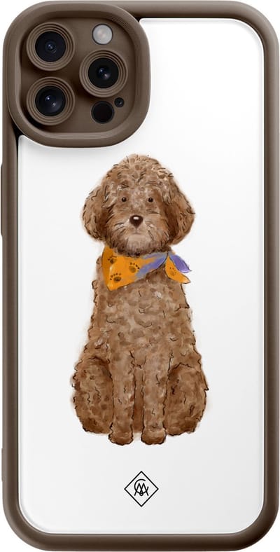 Casimoda® hoesje - Geschikt voor iPhone 12 Pro - Labradoodle - Effen telefoonhoesje met lensbescherming - TPU - Backcover - Bruin/beige