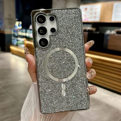 Luxe Glanzende Strass Diamanten Hoesje Voor Samsung S25 S24 S23 Ultra S25 Plus Magnetisch Draadloos Opladen Schokbestendige Hoes Galaxy S25 Ultra