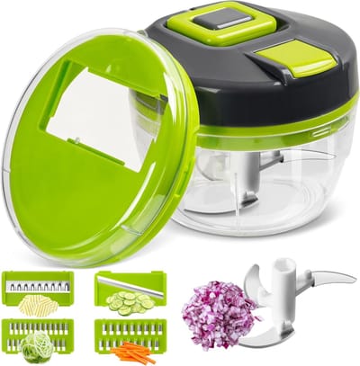 Veelzijdige 5-in-1 Uienhakker en Multi-Chopper – Compacte Keukenhulp voor Snijden, Rasp en Hakken – Perfect voor Komkommer, Julienne Snijden en Uien Snijden