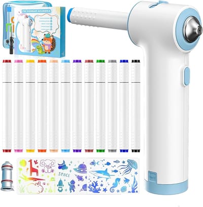 Textiel Airbrush Pen Set met 12 Dubbele Punt Markers, 3 Sjablonen en 1 Wasbare Airbrush Pen voor Creatief Schilderen en Graffiti Kunst