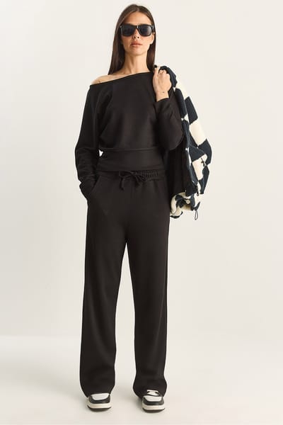 Asymmetrische Kraag Gebreide Hoge Taille Twee-Delige Set