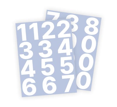 Cijfer stickers / Plaknummers - Stickervellen Set - Wit - 6cm hoog - Geschikt voor binnen en buiten - Standaard lettertype - Glans