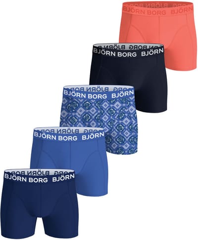 Björn Borg jongens cotton stretch 5P boxers basic print blauw & oranje