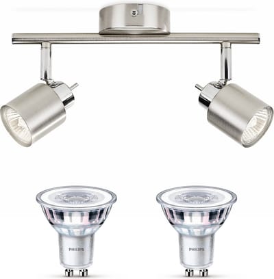 Philips Meranti Opbouwspot (Mat Chroom) - Warmwit Licht - Plafondspot met 2 Lichtpunten - GU10 - Niet Dimbaar
