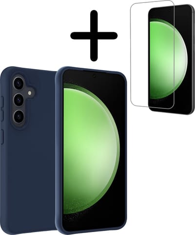 Hoesje Met Screenprotector - Geschikt voor Samsung Galaxy S23 FE - Sterk & Shockproof - Back Cover - Siliconen Case - Telefoon Hoes - Donkerblauw