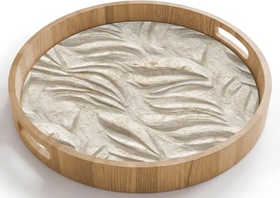 Dienblad rond 40x40 cm - Schootdienblad hout - Textuur - Reliëf - Beige - Borrelplank rechthoek - Plateau houten dienbladen