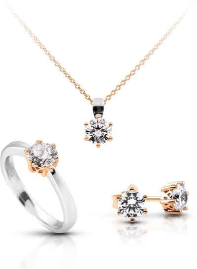 Diamonfire - Zilveren set Maat 18.5 - Ring, Collier, Oorbellen - Roseverguld