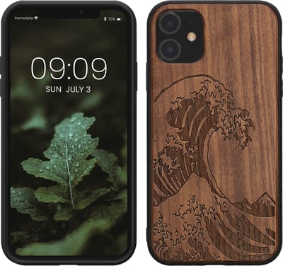 kwmobile telefoonhoesje geschikt voorApple iPhone 11 - Hoesje met bumper - hout - In donkerbruin Golven op Hout design