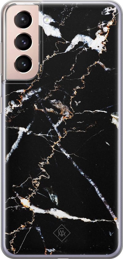 Casimoda® hoesje - Geschikt voor Samsung S21 - Marmer Zwart - Backcover - Siliconen/TPU - Zwart