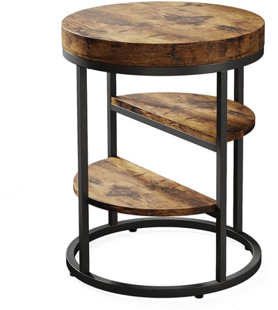 ITRONIQ Ronde Bijzettafel 50 CM - Industriële Side Table Met 3 Opbergplanken - Bijzettafel Voor Woonkamer en Bank - Hout Zwart