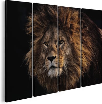 Artaza Canvas Schilderij Vierluik Leeuw - Leeuwenkop - 160x120 - Groot - Foto Op Canvas - Canvas Print