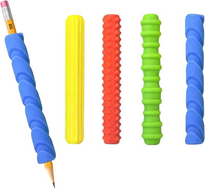 Siliconen Potlood Grip Set van 4 Stuks, Textuur voor Zintuiglijke Stimulatie, Schrijfhulp voor Kinderen met ADHD en Angst, Ideaal voor Klas en Reis