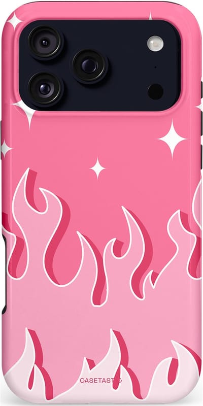 Casetastic hoesje geschikt voor Apple iPhone 17 Pro Max - MagSafe - Dubbellaagse bescherming - Roze Vlammen - Fashion Case - Koraal Lichtroze Wit