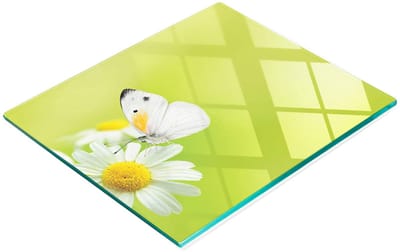 Decoratieve glazen snij- en serveerplank met vlinder- en kamillemotief, 60x52 cm