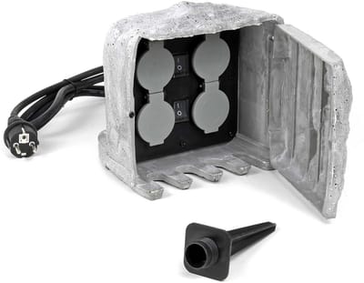 Buitenstopcontact Steenlook - Tuinstopcontact Vierkant - Tuin Verlichten - Met Twee Schakelaars - 1.5m Kabel - Grijs