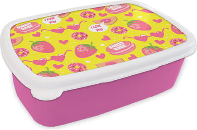 Broodtrommel Roze - Lunchbox - Brooddoos - Eten - Patroon - Roze - 18x12x6 cm - Kinderen - Meisje