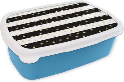 Broodtrommel Blauw - Lunchbox - Brooddoos - Sterren - Goud - Confetti - Patronen - 18x12x6 cm - Kinderen - Jongen