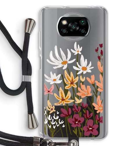 Case Company® - Hoesje met koord geschikt voor Poco X3 Pro hoesje met Koord - Painted wildflowers - Telefoonhoesje met Zwart Koord - Bescherming aan alle Kanten en Over de Schermrand