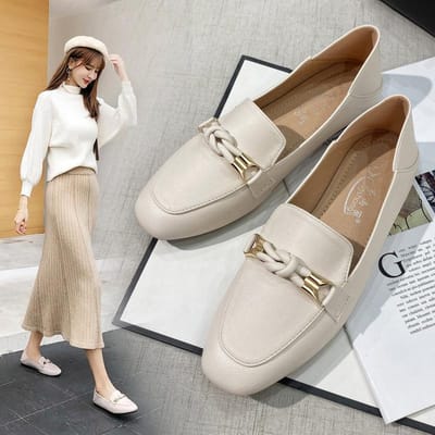 Damesschoenen Nieuwe Platte Britse Kleine Leren Schoenen Dames Luie Instappers Lente Erwtenschoenen 41 white
