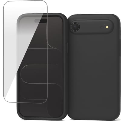 Hoesje geschikt voor iPhone 17 Air - Screenprotector Glas - Mat Back Case Zwart