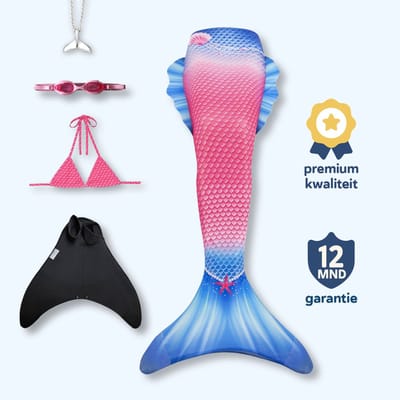 Jewel zeemeerminstaart maat 122-128 met bikini - monovin met voetvakken - zwembril en ketting