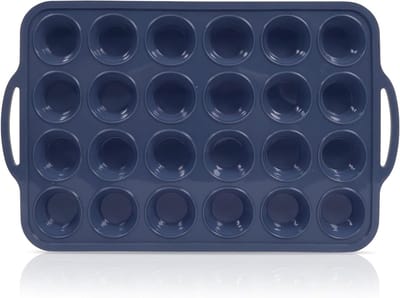 24 Cups Silicone Mini Muffin Bakvorm met Metaal Frame, Handvat en Bakpotjes, Ideaal voor Cupcakes en Gebak, Grijs