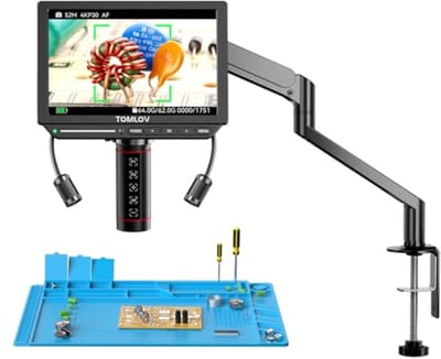 Digitale Microscoop 4K Autofocus 8" IPS Scherm 52MP met Flex Arm, Ring Light, 64GB Kaart voor Soldeerwerk en Inspectie