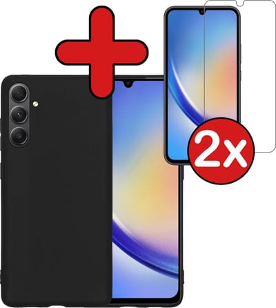 Hoesje - Met 2x Screenprotector - Geschikt voor Samsung Galaxy A34 - Sterk & Shockproof - Telefoon Hoes - Back Cover - Siliconen Case - Telefoonhoes - Zwart