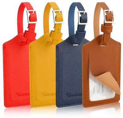 4 Stuks Kofferlabels voor Vliegtuig, PU Etiketten met Naam en Adres voor Tassen en Rugzakken