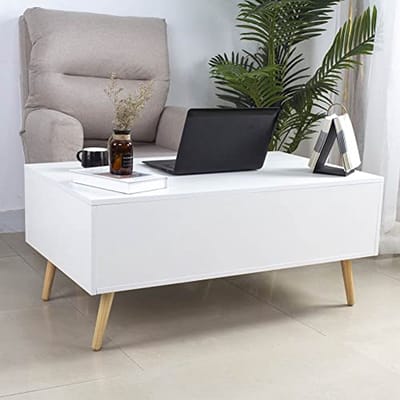 Salontafel met Opbergruimte - Koffietafel Openklapbaar - Eten en Werken - Verhoogd Tafelblad - 100 x 60 x 45 cm