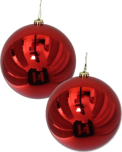 Gerimport Grote decoratie kerstballen - 2x - rood - 15 cm - kunststof - glimmend - kerstversiering