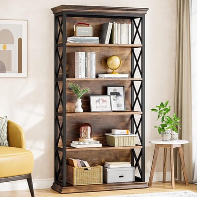 Tribesigns- Boekenrek - Boekenkast Industrieel - 5 Lagen - Hout/Metaal - Bruin/Zwart - 80 x 30 x 180cm - voor Woonkamer, Studeerkamer, Kantoor