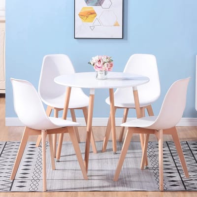 Ronde Eettafel met 4 Scandinavische Stoelen Set - Massief Houten Eetkamermeubel voor Thuis en Kantoor