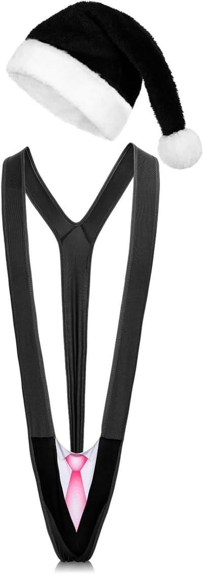 Set van 2 Kerstmuts Mankini voor Mannen, Grappige Kerstoutfits, Unisex Zwemkleding, Feestelijke Kostuums