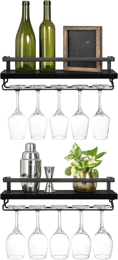 RONN® Wijnrek Muur - Wijnrek - Wijnrekken - Zwart - ‎16cm x 43cm x 13cm